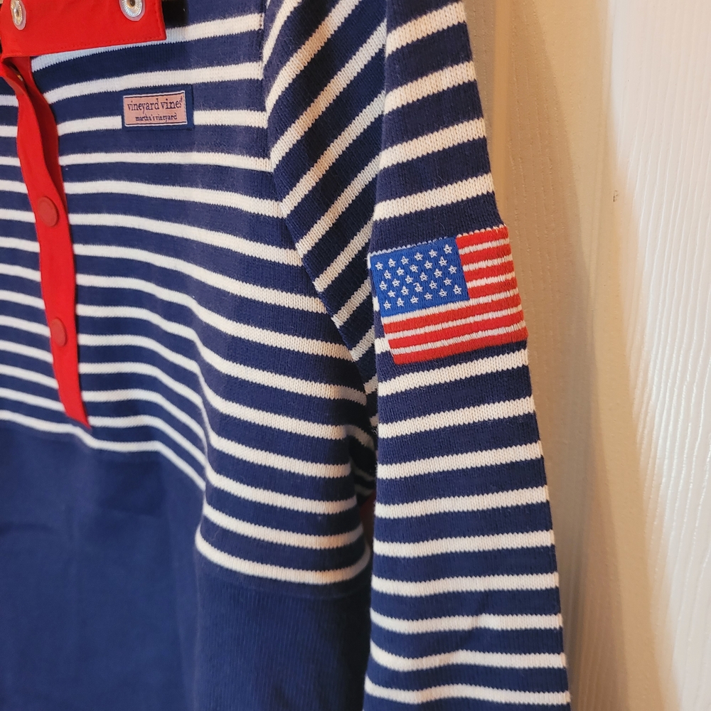 Vineyard Vines Snap Placket Shep Pullover Red White And Blue-Sz Large - Picture 3 of 9